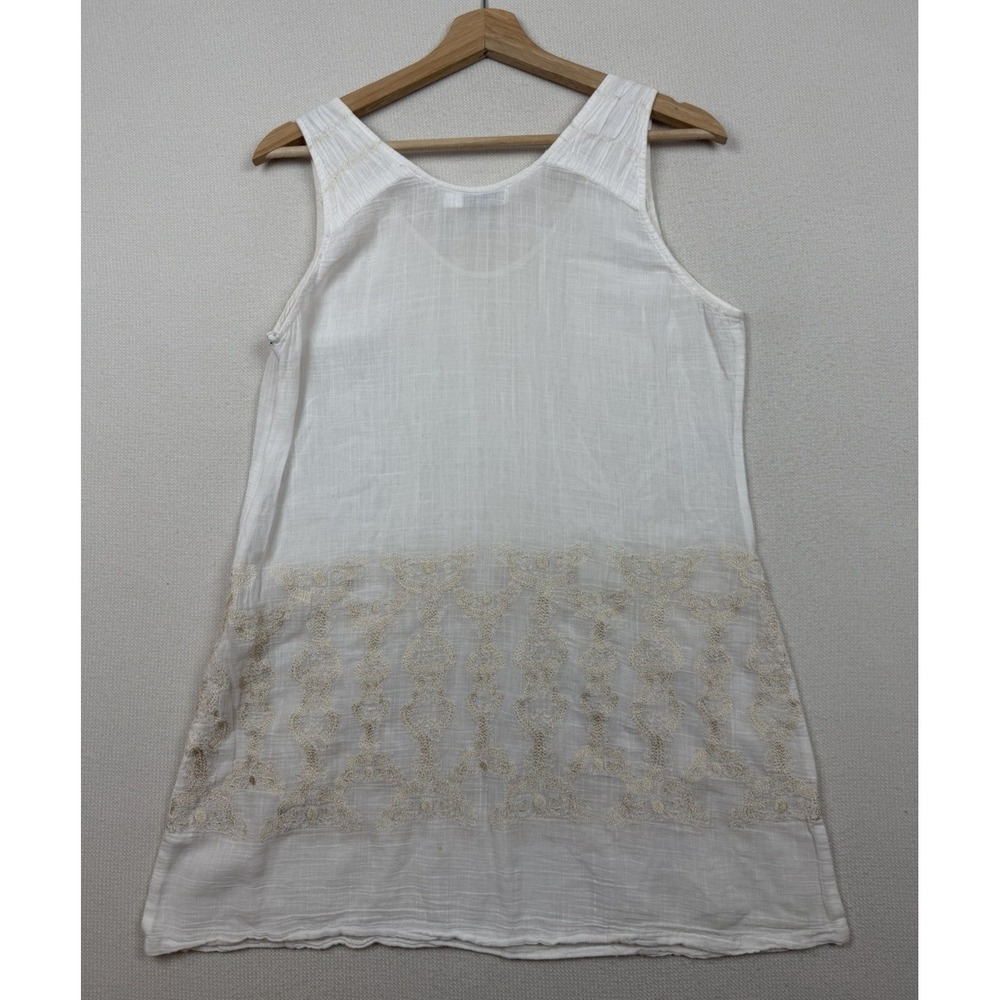 Monoreno Women's Embroidered Ivory Tunic‎ Blouse Size L Semi-Sheer Zip Romantic - Picture 2 of 16